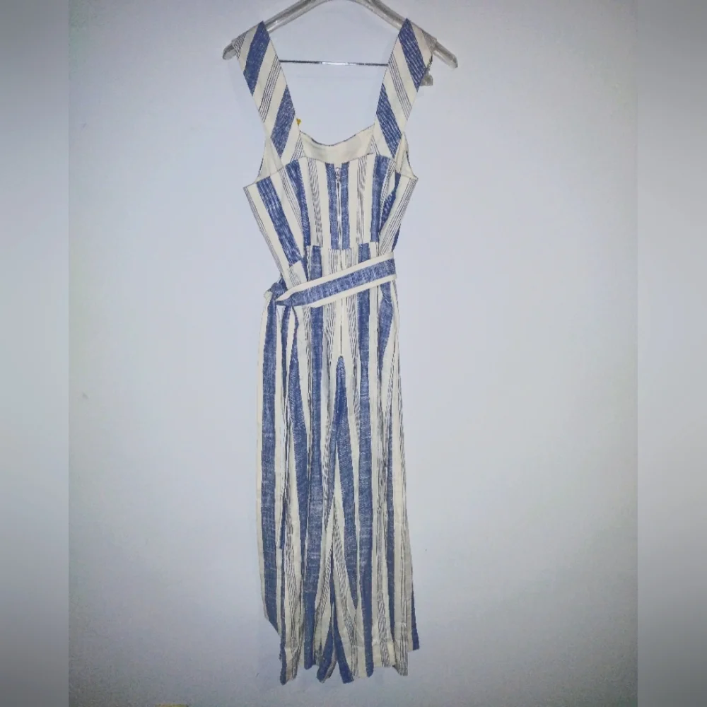 Alice & Olivia Jumpsuit Romper Cream with Blue Stripes Size 12 - Picture 3 of 7